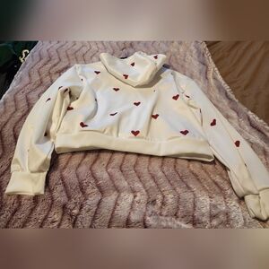 White Hoodie with Red Heart Pattern